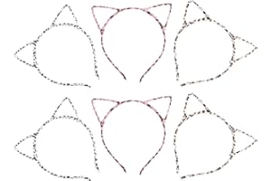 SEWCHICS 6pcs Leopard Print Cat Ear Headbands for – Yellow White Red Pink Cheetah Pattern, Halloween Costume