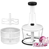 Manual Hand Push Food Chopper with Egg Whisk &amp; Salad Spinner | Sharp Blades, Multi‑Purpose For Salsa, Salad, Pesto, Hummus, Practical Home Kitchen Prep Gadget
