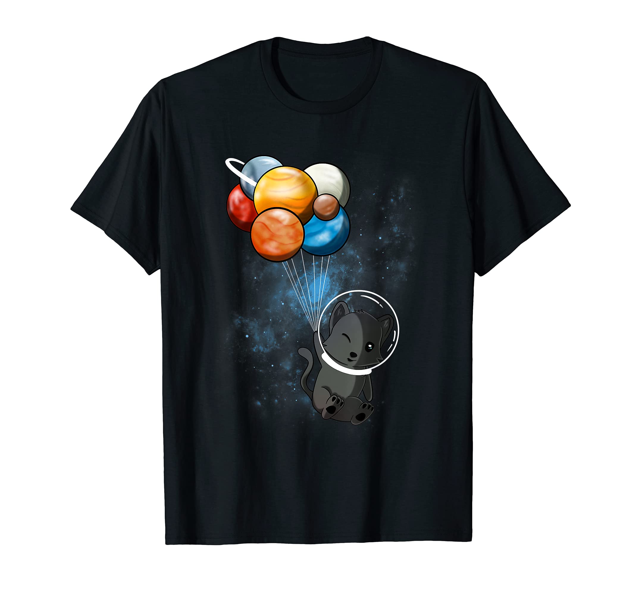 Funny Outer Space Cat Balloon Planets Space Travel Universe T-Shirt