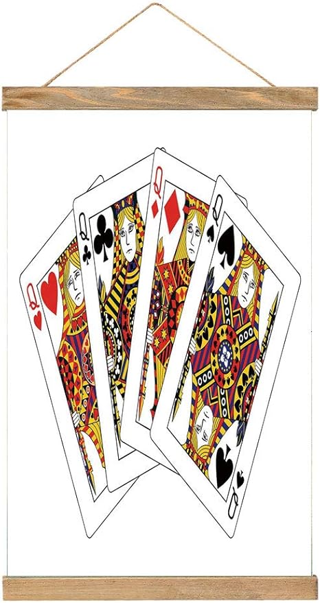 Amazon 人気 タペストリー クイーン クイーンズポーカーセットの顔の心とスペードギャンブルテーマシンボルトランプ 飾り用 壁画 装飾用品 ズック製 高級 33 X 52 Cm 黒赤黄色 アートフレーム ポスター オンライン通販