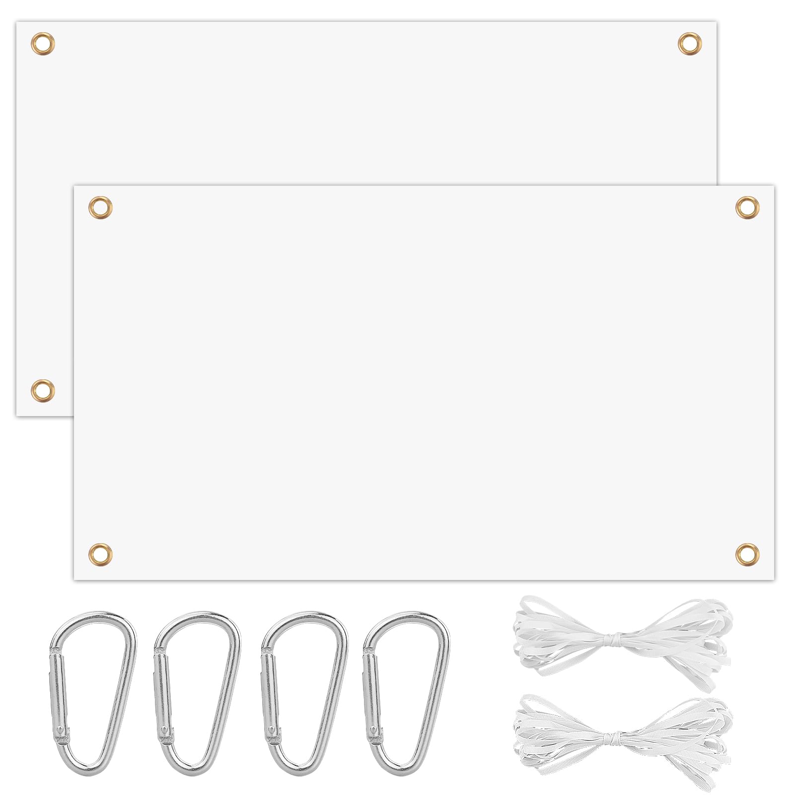 2 Packs Paintable Blank Banners Polyester 4x2ft White Solid Color Flags With 12M Rope with 4 pieces of carabiners, Plain Make Your Own Banner DIY for Parade Event Festival Celebration120x60cm