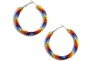 KANGURAH Handmade tribal Long Fringe native glass seed beads beaded earrings