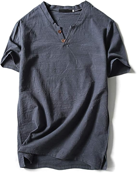 Amazon Wonderbabe 夏服セール リネンシャツ メンズ 半袖 Tシャツ 麻シャツ 春夏 カジュアル 綿麻 ヘンリーネック 3ボタン 無地 スウェット 薄手 涼しい ゆったり カットソー 通勤 3色 Xl Xxl Tシャツ カットソー 通販