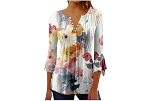 YAFINMO Cute Summer Tops Womens 3/4 Sleeve Tops Boho Shirts for Women Womens Button Down Blouse