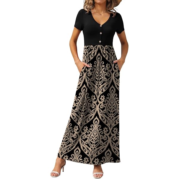grecerelle women's casual loose pocket long dress GRECERELLE Women Summer Crew Neck Casual Short Sleeve Long Maxi Dress with  Pockets, Boho Khaki, S at Amazon Women's Clothing store