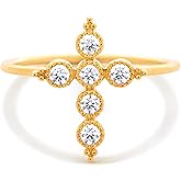 STORYJEWELLERY Cross Rings for Women, Purity Ring, Gold Plated Christian Rings for Women, Dainty Thin Ring, Religious Jewelry, Confirmation and Baptism Gifts