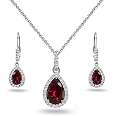 Jewelry Sets for Women, Necklace and Earring Sets for Women, Birthstone Jewelry, Genuine or Synthetic Gemstones, Teardrop Necklace and Dangle Earrings, Pendant Necklace, Sterling Silver Jewelry