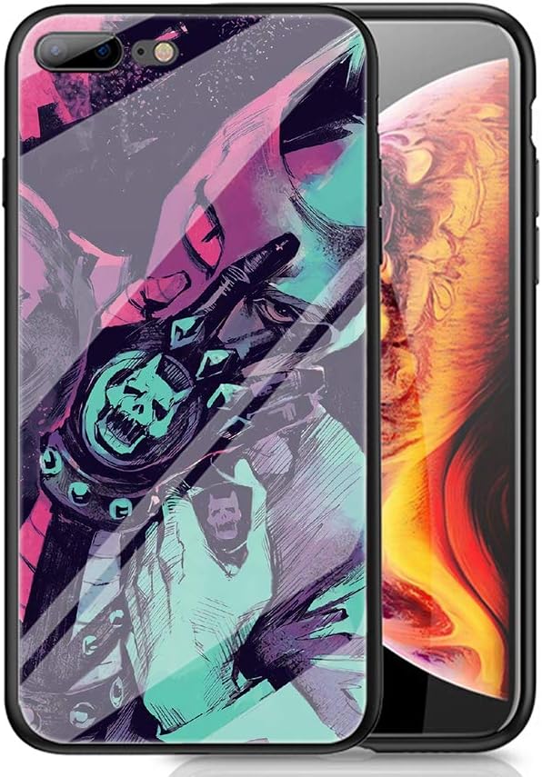 RUIWEI RWNO-244 JoJo is Bizarre Adventure Designed for iPhone 6/6s Case，Tempered Glass Back Cover and Black Anti-Scratch Shock Absorption Cover Case