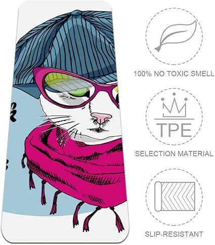 Aibili Vector Tapis De Yoga Pour Femme Avec Lunettes Et Bonnet Motif Chat Blanc 8 Mm Vector Chat Blanc Avec Lunettes Et Casquette 24x72 In 61x1 Cm Amazon Fr Sports Et Loisirs