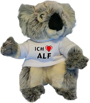 Koala personalizada de peluche (juguete) con Amo Alf en la camiseta (nombre de pila/apellido/apodo): Amazon.es: Juguetes y juegos