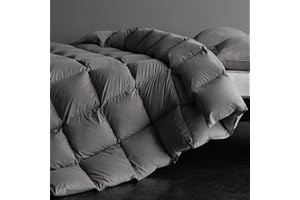DOWNFORT Premium 750FP Hungarian Goose Down Comforter Grey Queen Size Fluffy Duvet Insert Queen 90x90, Hotel Quality All Season Bed Comforter (All Season-Grey, Queen)