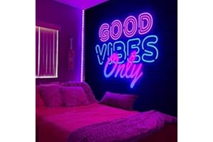 Manicer Good Vibes Only Blacklight Tapestry – UV Reactive Neon Glow in the Dark Wall Hanging, Retro LED Sign Aesthetic Wall A
