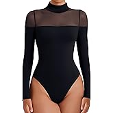 Avidlove Women's Long Sleeve Bodysuits Thong Turtle Neck Body Suit Mesh Going Out Leotard Tops One Piece
