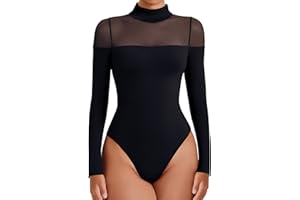 Avidlove Women's Long Sleeve Bodysuits Thong Turtle Neck Body Suit Mesh Going Out Leotard Tops One Piece