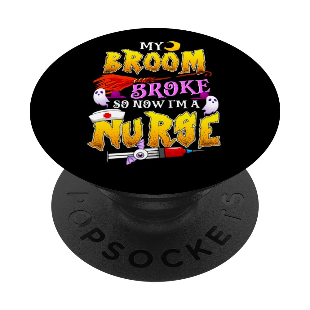 Halloween Nurse Cute Witch Broom Ghost Bats RN LPN CNA BSN PopSockets Swappable PopGrip