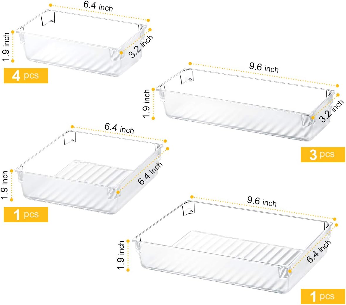 Kootek 9 Pcs Desk Drawer Organizer Trays 4-Size Bathroom Drawer Tray Dividers Plastic Vanity Organizers Storage Bins for Makeup Dresser Kitchen Office: Kitchen & Dining