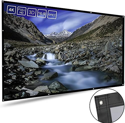 150 inch 16:9 PVC Grey Material HD Home Theater Cinema Portable Outdoor Movie Projector Screen with Hanging Hole for front Projection (150" 16:9, Grey Screen)