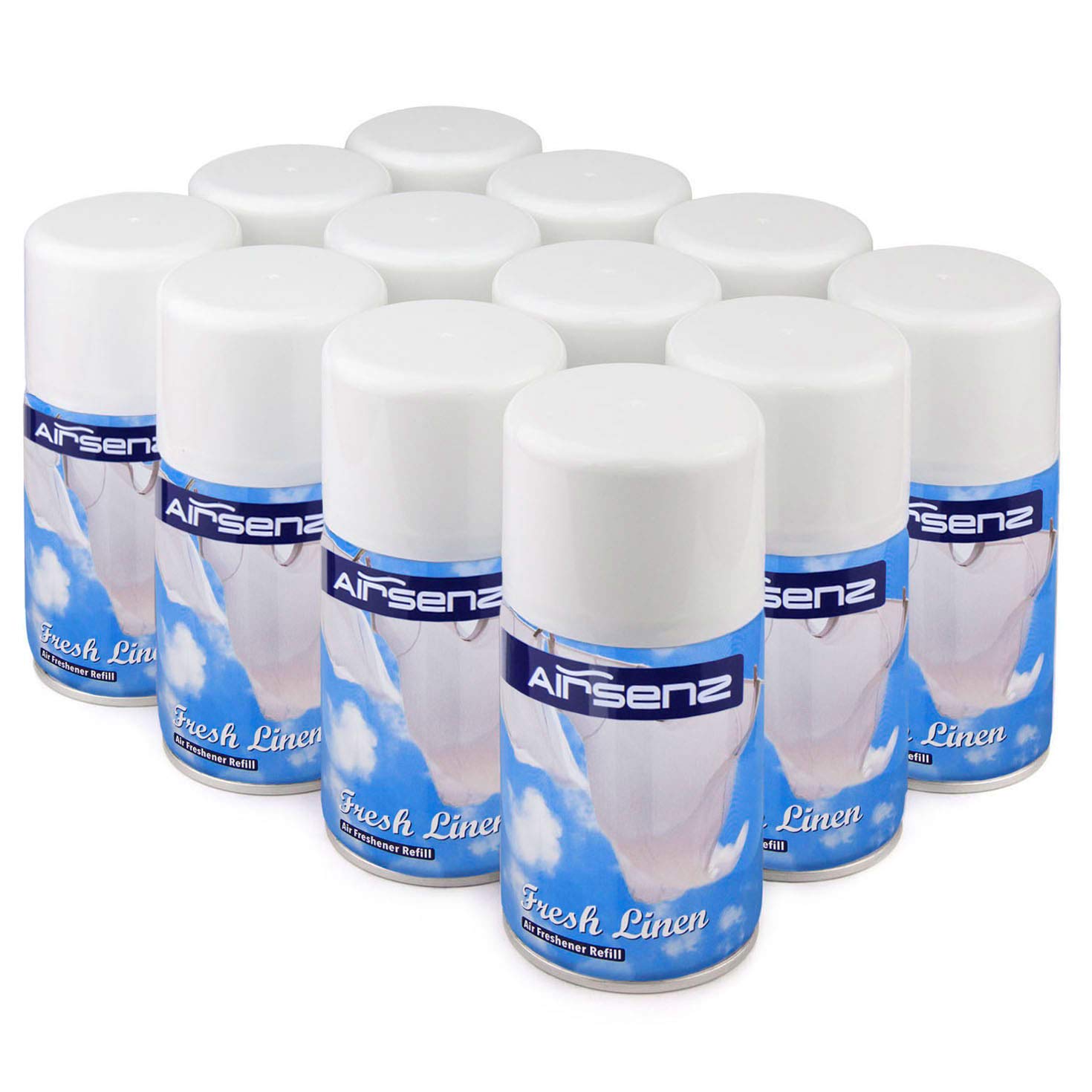 AIRSENZ Air Freshener Aerosol Refill Cans - Automatic Spray Dispenser Refills - 12 x 270ml Cans (Fresh Linen)