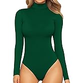 MANGOPOP Women's Mock Turtle Neck Long Sleeve Tops Bodysuit Jumpsuit