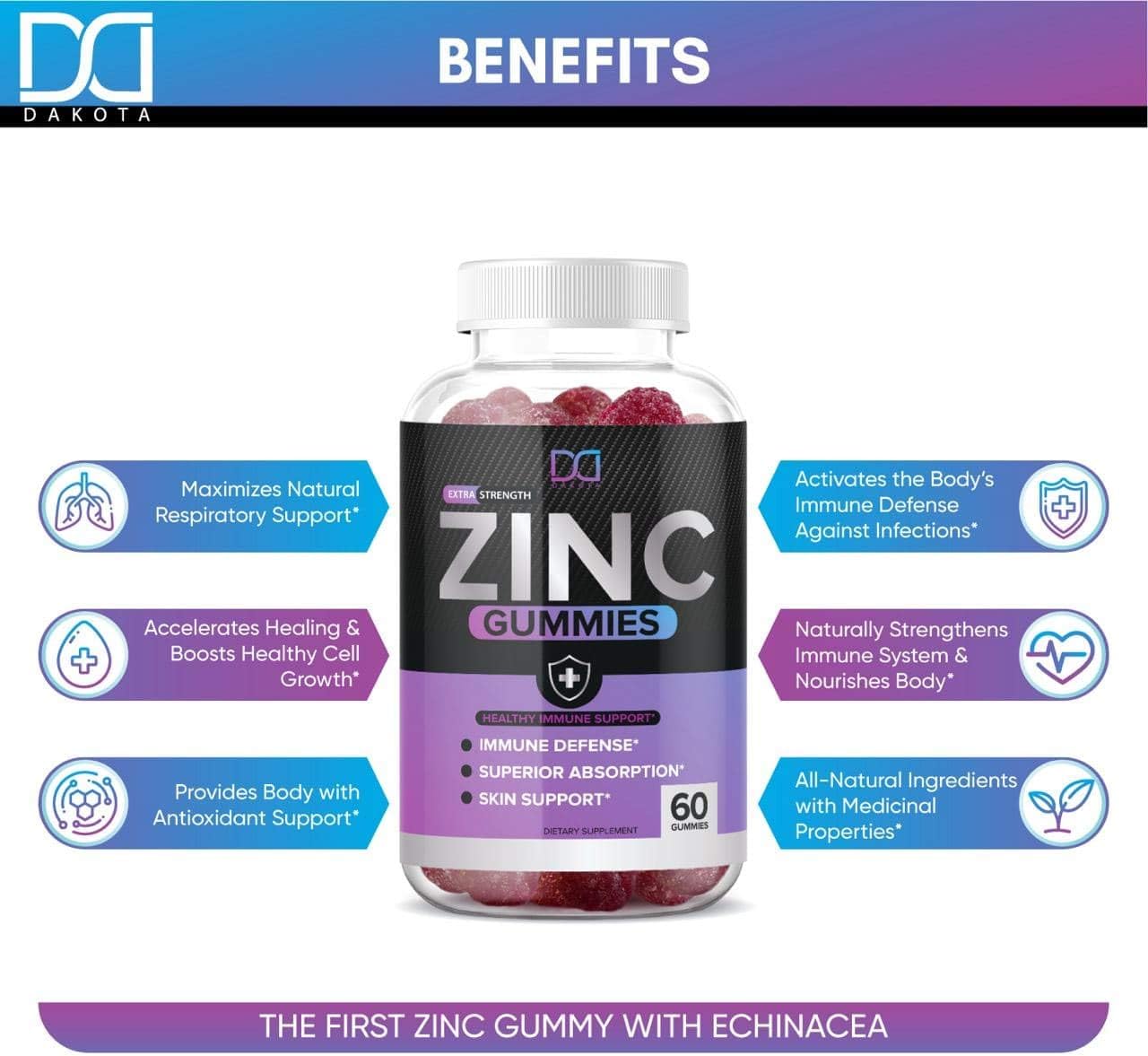 (120 Gummies) Zinc 50mg Supplements Chewable Gummies w Vitamin D3 Echinacea Vitamins for Adults Kids, Zinc Gummy for Immune System Support Alternative to Liquid Drops Lozenge Capsule, Package May Vary: Health & Personal Care