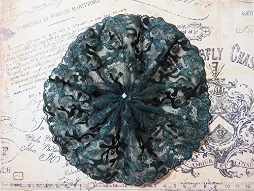 Handmade evergreen embroidered tulle lace doily head cover with a square bead (with attached comb)