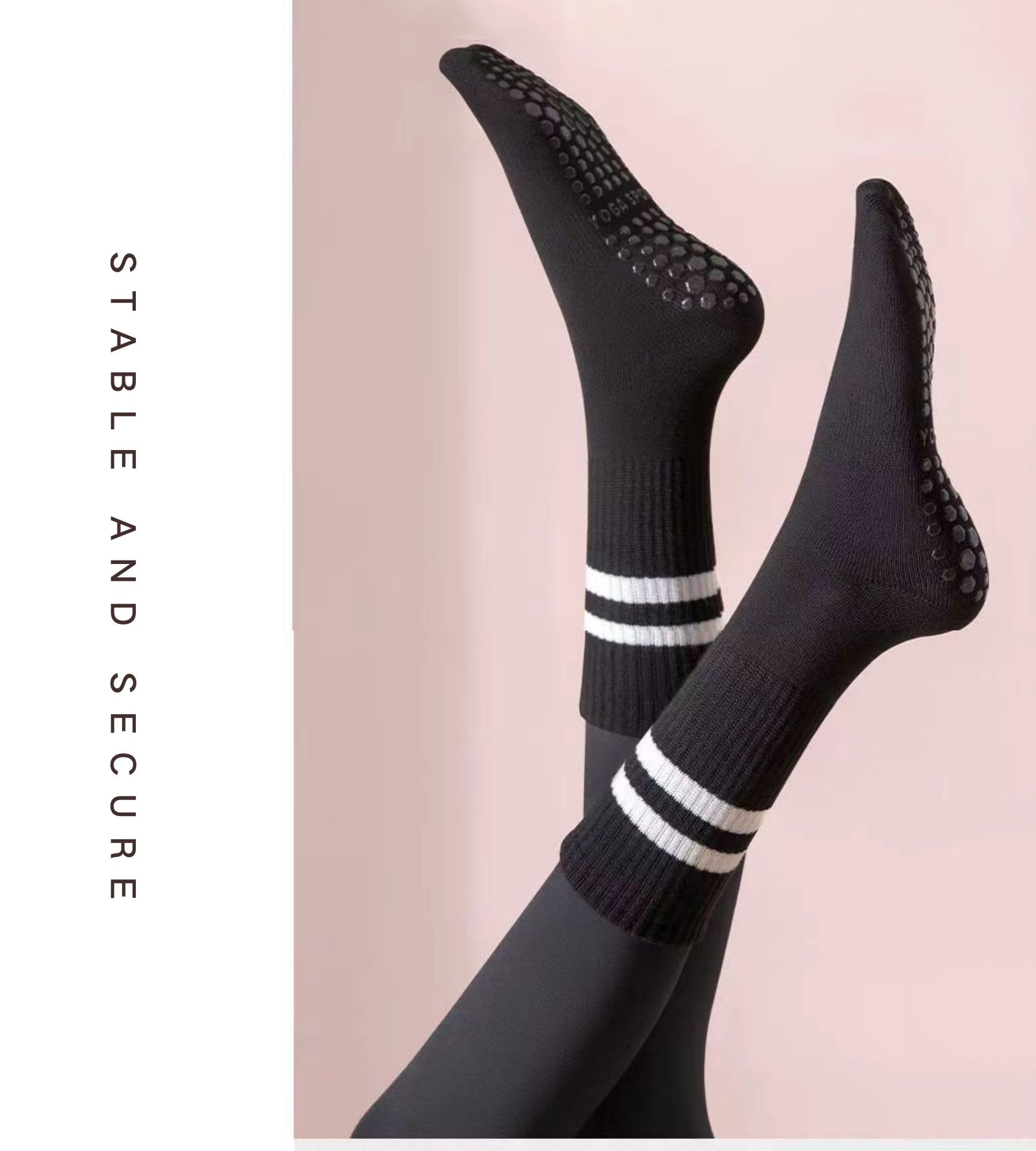 INANIR Pilates Socks With Grips for Women:Cute Non Slip Crew Gripper Yoga Sock-Grippy Sticky for Hospital/Dance Barre/Workout