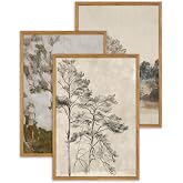 UPWOIGH Neutral Landscape Framed Wall Art Set of 3, 16 x 24 Inch | Vintage Tree Scenery With Soft Watercolor Tones And Slim Natural-Look Frames For Bedroom, Office And Hallway