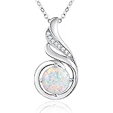 KINGWHYTE Opal Necklace 925 Sterling Silver Phoenix Princess Necklace, Opal Pendant for Women Birthstone Jewelry Birthday Gift for Her