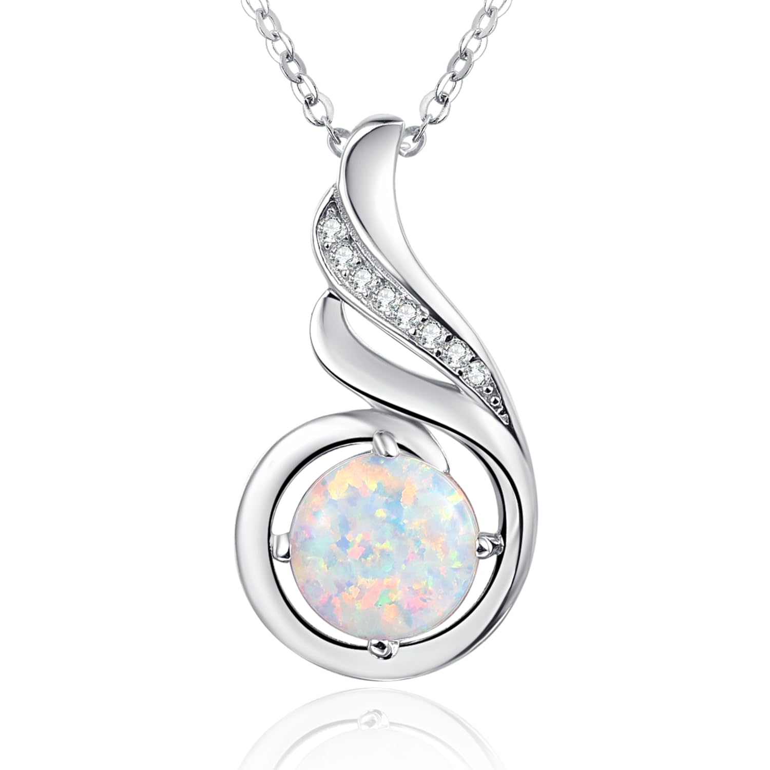 KINGWHYTE Opal Necklace for Women 925 Sterling Silver Phoenix Princess Necklace, Phoenix Pendant Birthstone Jewellery Birthday Gift for Her(April Opal)
