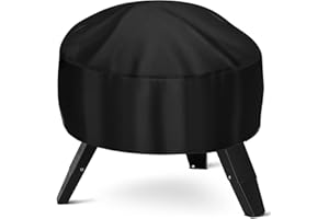 KISEER Fire Pit Cover Heavy Duty 420D Waterproof Round Fire Pit Bowl Cover with Thick PVC Coating Drawstring, 38 Inch Black