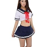 Unibaby Girls Cosplay School Girl Lingerie Set Tie Top Mini Skirt Costumes Sailor Outfit with Stocking