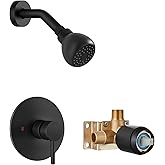 GBBNE Shower Faucet with Valve, Shower Valve Kit and Head, Single Handle Shower Faucet Set with Rough-In Valve, Shower Trim Kit, Matte Black