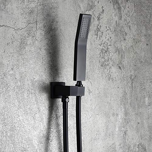 Homary Matte Black Wall Mounted Rain Shower Set 12" Square Shower Head Handheld Shower Modern Dual Function Shower Fixture for Bathroom, Solid Brass cUPC Listed with Rough-in Valve Body and Trim