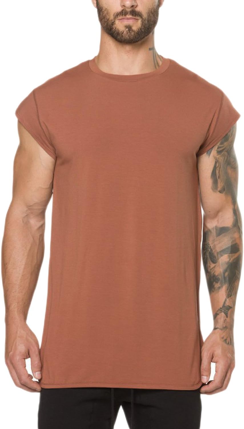 Vemubapis Mens Cap Sleeve Fitness Cotton T-Shirt Slim Fit Sweatshirts SportsTops