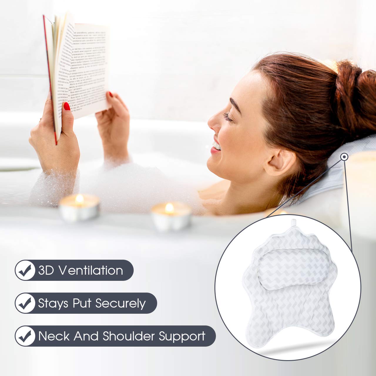 HOKEKI Bath Pillows for Tub, Luxury Customized- Ergonomic Bath Pillow for Neck, Head & Shoulders and Back Support, Spa Bathtub Pillow with Six Strong Grip Suction Cups-Soft, Comfortable & Quick Dry : Beauty
