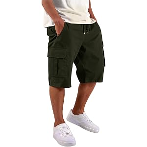 Cargo Athletic Shorts Men Drawstring Elastic Waist Vintage Classic Work Shorts Classic Outdoor Stretch Hiking Short