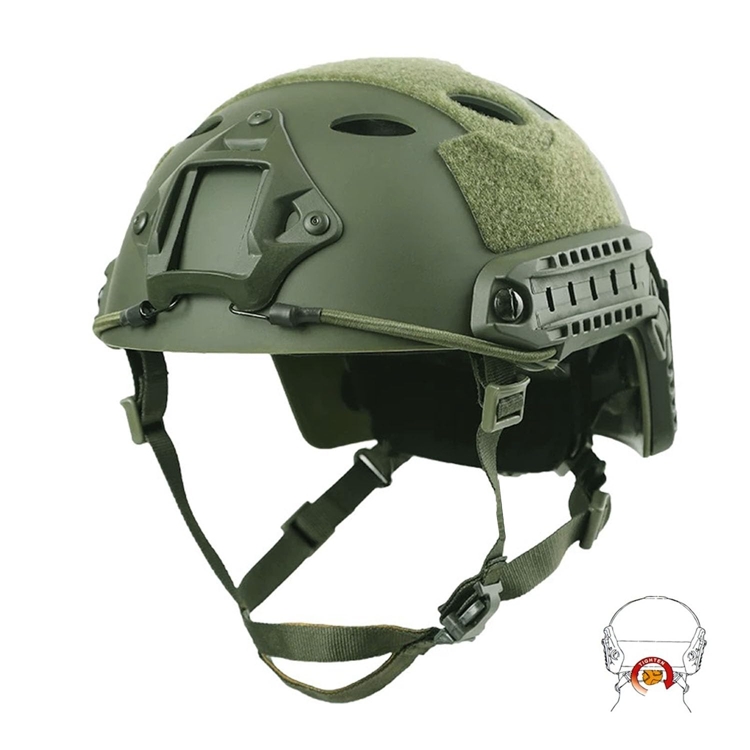 Tactical Helmet, Airsoft Army Military Style PJ Type Fast Helmet with NVG Mount Goggles for CQB Paintball (Adjust+OD)