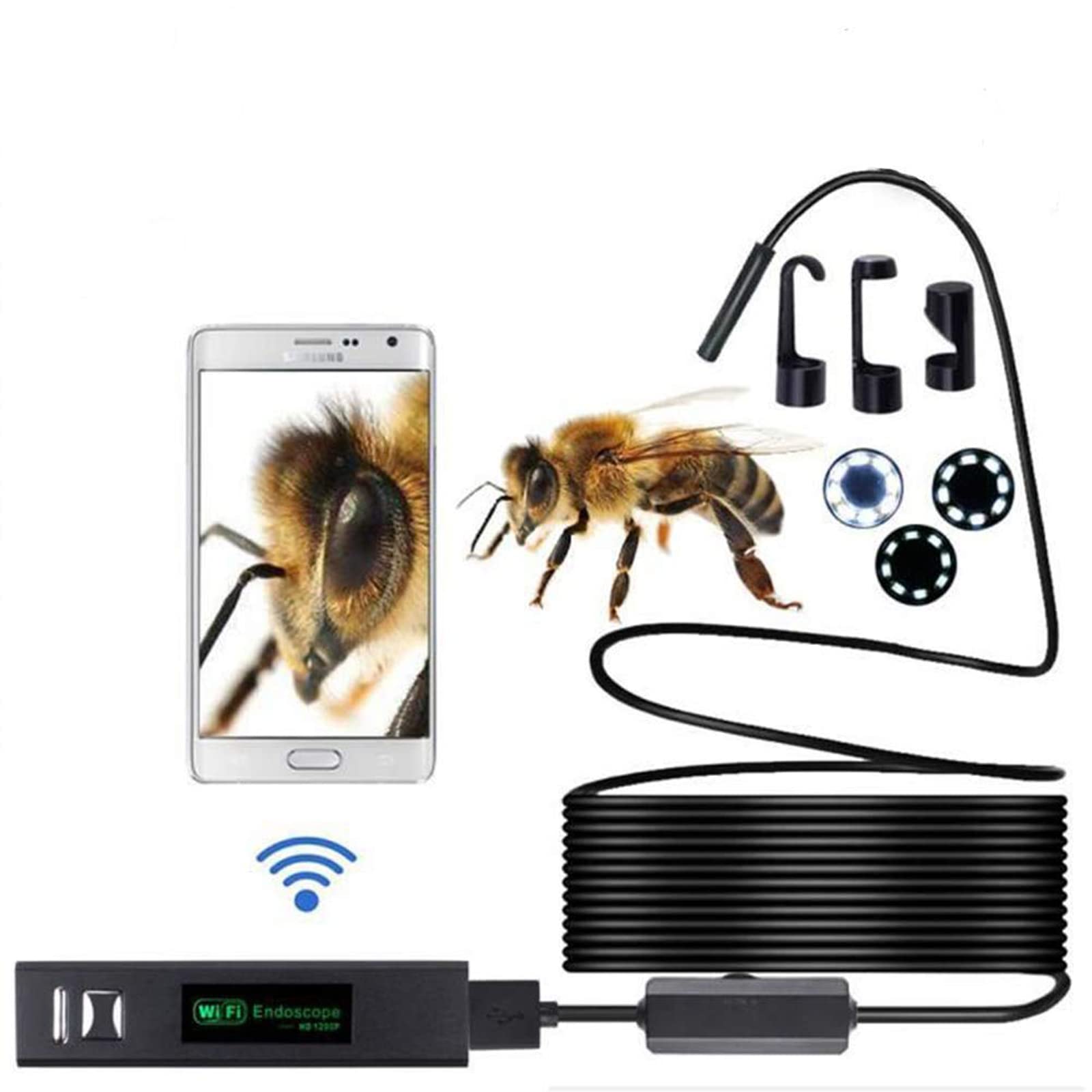 Lychee Endoscope Inspection Camera, 2.0 MP HD Wireless Inspection Camera WiFi Endoscope,1200P USB Borescope Waterproof IP68 with 8 Adjustable LEDs,Compatible with IOS, Android, Windows,Mac (10 M)