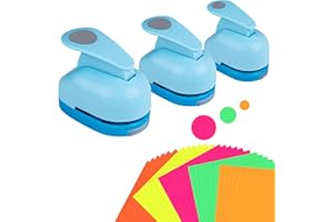 3Pcs Craft Circle Punch DIY Handmade Paper Puncher with 30 Colorful Craft Stickers Paper Craft Hole Punches Scrapbooking Punc
