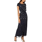Adrianna Papell Women's Short Sleeve Beaded Gown, Navy, 6