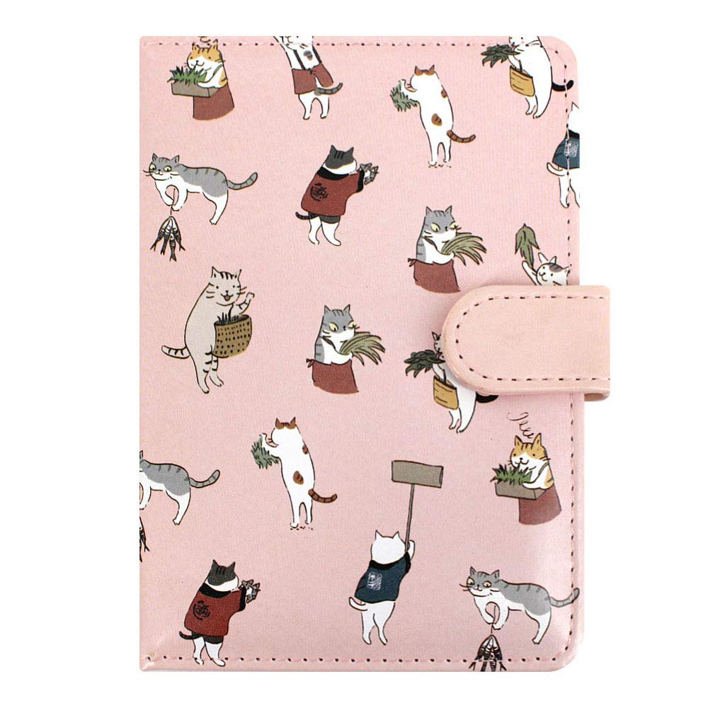 Millya Cute Cartoon Cat Notebook PU Leather Cover Notebook Notepad Diary Writing Notepad(Pink)