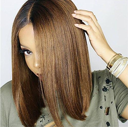 Short Bob 150% Straight honey blonde ombre Lace Front wigs Black to Honey Blonde Soft Hair Synthetic Lace Front Wig For Women (14 inch)