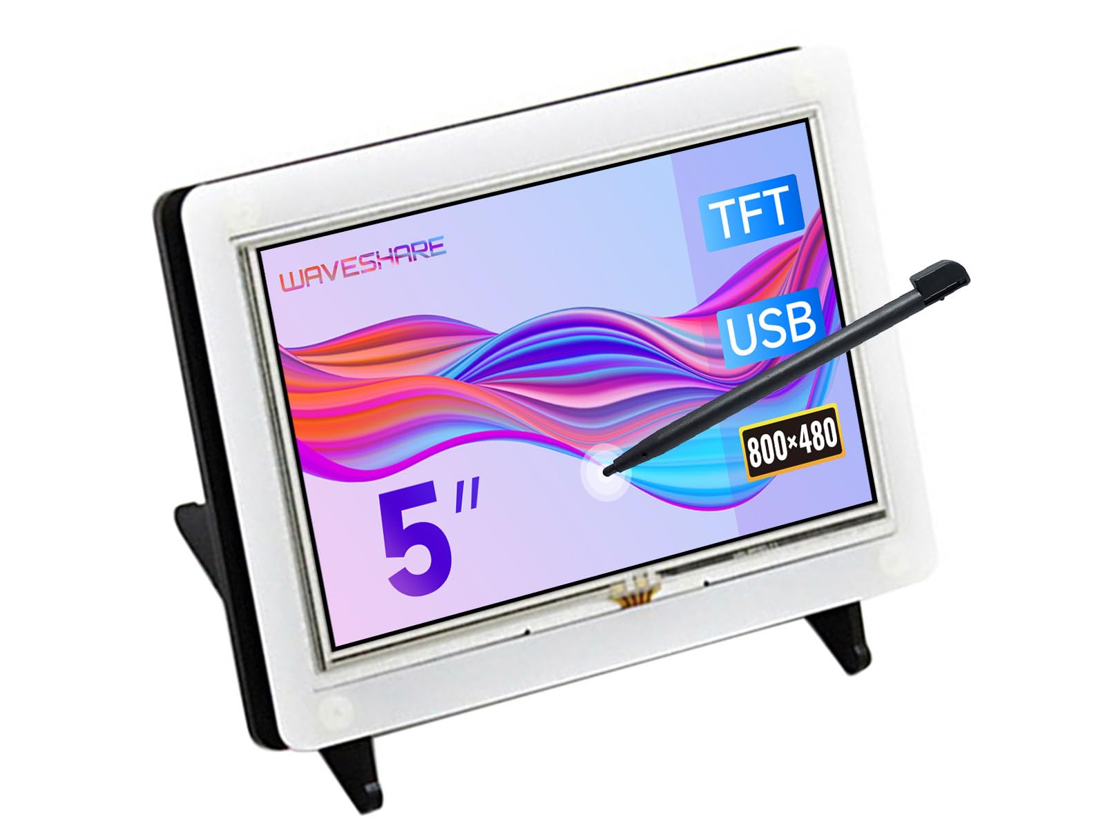 Waveshare 5 inch Resistive Touch Screen LCD(B) 800*480 High Resolution HDMI USB Interface With Bicolor Bracket Case For Raspberry Pi 4/3 Model B/3B+/BB BLACK/Banana Pi Work as Computer Monitor for Windows 10/8.1/8/7