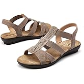 VJH confort Women's Comfort Flat Sandals Summer,with Rhinestone Open Toe Elastic Slip On Slingback Casual Walking Low Heele Sandals