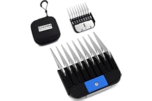 ZEROKIWI Professional A5 Style Animal Clipper Stainless Steel Color-Coded Snap-on Attachment Guard Guide Comb, 1/8"-1" Compatible with Wahl KM Series Oster A5 Andis Detachable Blade Pet Groomers (#3 - 3/8")