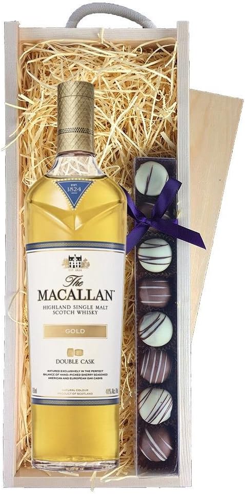 Macallan Double Cask Gold Whisky In Truffles Wooden Box Amazon Co Uk Grocery