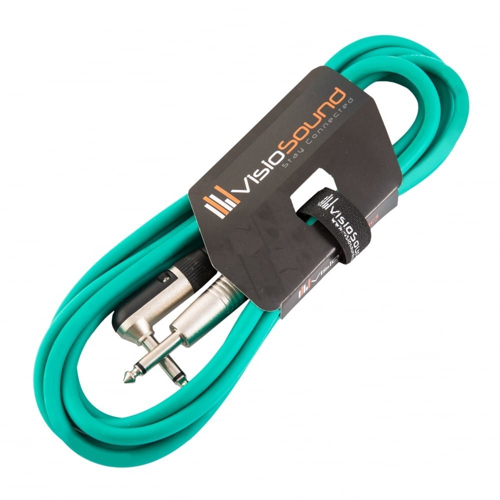 VisioSound Guitar Lead 6.35mm 1/4" Mono Jack to Angled Jack/Instrument Cable / 6 Colours 3m Green