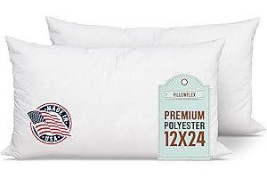 Pillowflex Premium Polyester Pillow Insert – 12x24 - Rectangle Pillow Form, Machine Washable, Soft Sham Supports, Decorative Form for Covers and Throw Pillows, Hypoallergenic - Made in USA - 2 Pack