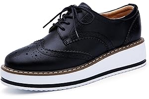 DADAWEN Women's Platform Lace-Up Wingtips Square Toe Oxfords Shoe