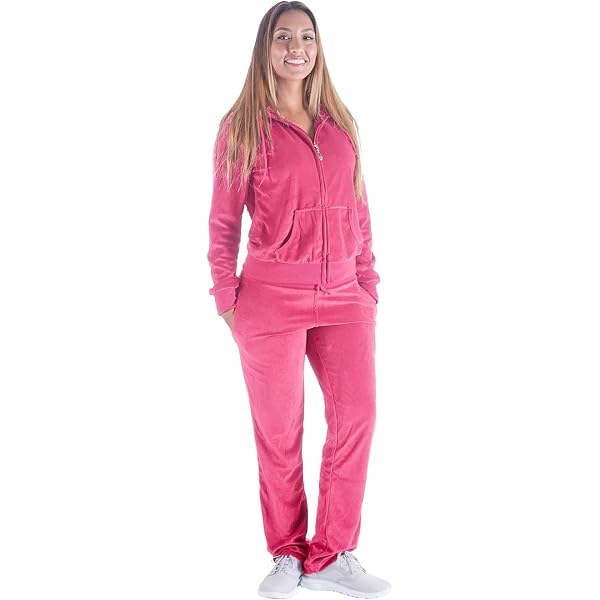 Women's Velour Tracksuit 2-Piece Set – Zip Up Hoodie & Jogger Pants, Wine Color, Size Small